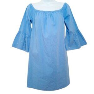 No Comment Womens Off The Shoulder Mini Dress Blue Pearl Sleeve Plus 2X New